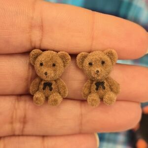🍒🍒 Cute Brown Fuzzy Teddy Bear Earrings